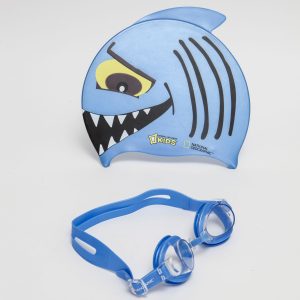 KIDS FISH LIDS SWIM CAP & GOGGLE SET- LIGHT BLUE SHARKY