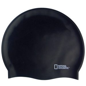 ADULT SILICONE SWIM CAP W/PVC ZIP BAG & LANYARD - BLACK